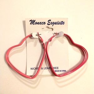 Monaco Exquisite Triple Heart Neon Pink Statement Dangle Earrings